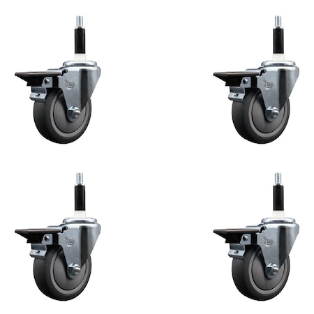 Service Caster 4'' Thermoplastic Rubber Swivel 3/4'' Expanding Stem Caster Set with Brake, 4PK SCC-EX20S414-TPRB-PLB-34-4
